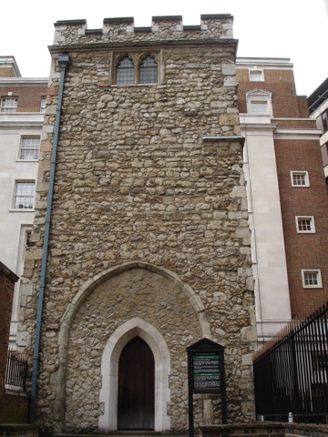 Photograph of the tower of All Hallows Staining, London, England