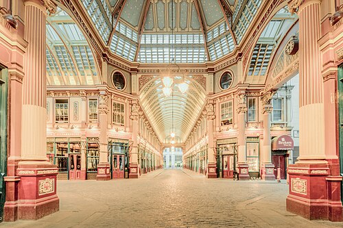 Leadenhall Market: the painted Victorian arcade of 1881 under its glass roof