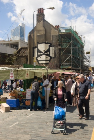 Street scene from the Brick Lane market in London, England, United Kingdom