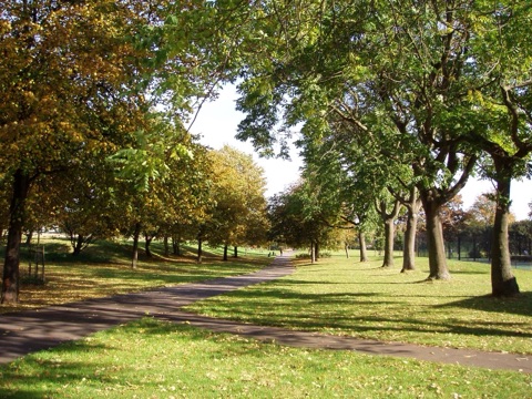 Large park in Camberwell, bordering Peckham and the Old Kent Road, reclaimed from a former canal. Photo taken October 2008. ( Photo of the lake at sunset. ) Owner: London Borough of Southwark