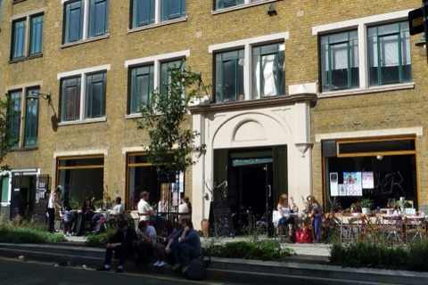 A cafe/bar which puts on lots of jazz and experimental music, pictured here on a sunny day. Address: 18-22 Ashwin Street. Owner: ( website ). Links: Qype