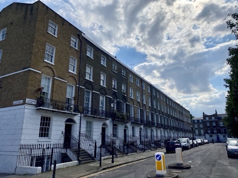 The Georgian terrace running along Claremont Square in Islington