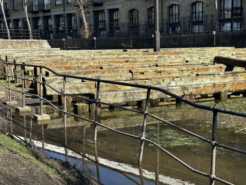 The timbers of the Great Eastern's slipway at Millwall