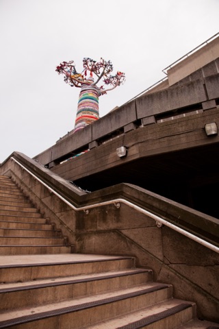 The Hayward Gallery's concrete terraces and pyramid roof lights on the South Bank
