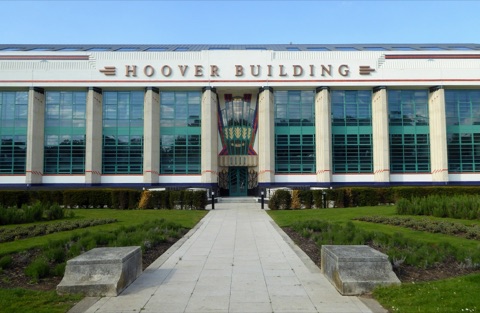 The front of the art-deco Hoover Building in Perivale, London Borough of Ealing