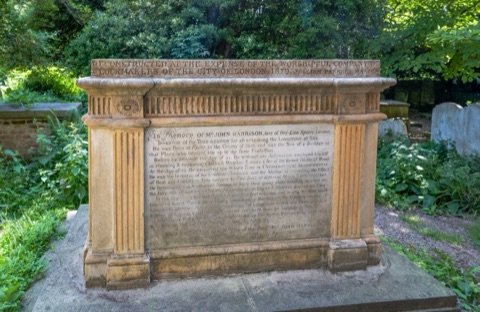 John Harrison's stone chest tomb in the churchyard of St John at Hampstead