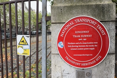 The Kingsway tram subway behind its plaque
