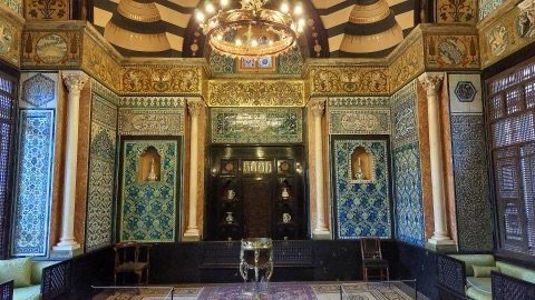 The Arab Hall at Leighton House: Damascus tiles, a fountain in the floor and a gilded dome