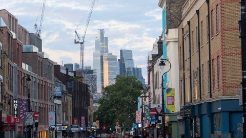Lower Marsh, the City's towers beyond