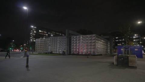 The Faraday Memorial at Elephant and Castle at night