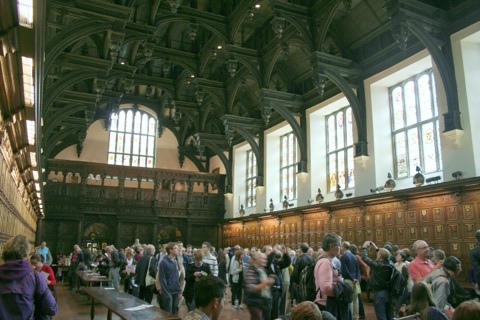 Middle Temple Hall's double hammerbeam roof above the long tables
