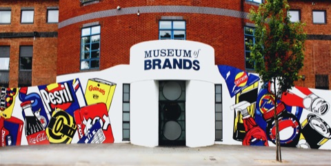 The Museum of Brands, located in Notting Hill. Exterior with Mural
