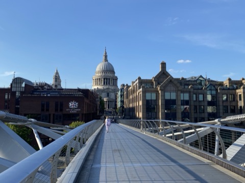 The Millennium Bridge's deck looking north to the dome of St Paul's