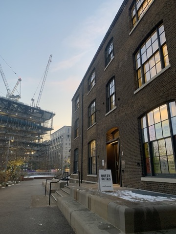 Queer Britain's brick frontage at Granary Square, its name above the door