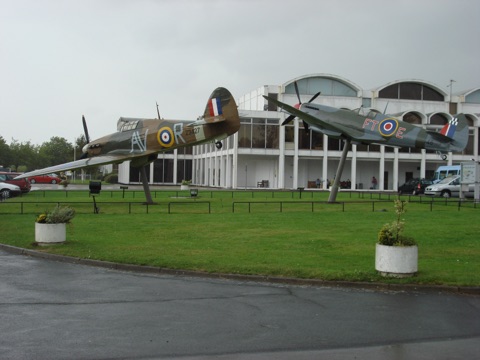 Spitfire replica and Hurricane replica at the RAF Museum London