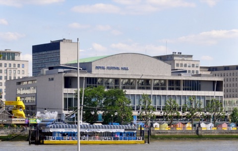 London, Royal Festival Hall, exterior, southwest view from north bank