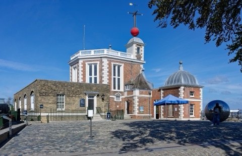 Flamsteed House at the Royal Observatory, the red time ball on its turret