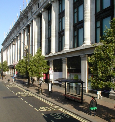 A view of Selfridges department store on Oxford Street in London. The image was taken with an Olympus Camedia D-230