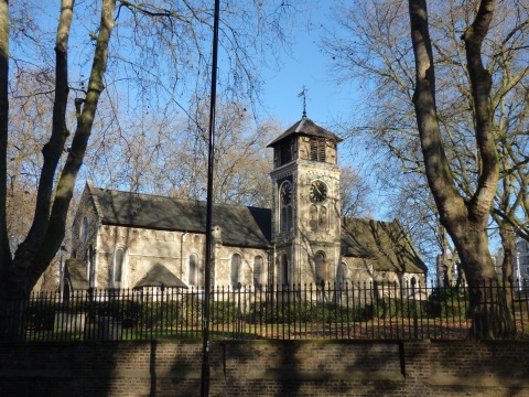 St Pancras Old Church among the plane trees of its churchyard