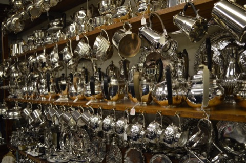 Silver on the shelves of the London Silver Vaults